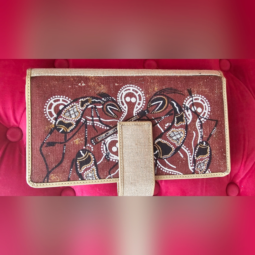 OOAK large canvas Kokopelli abstract bifold ID CC holder wallet